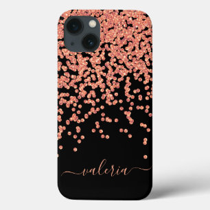 Rosa Rosa Guld Svart Glitter Monogram Namn