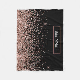 Rosa Rosa Guld Svart Glitter Monogram Namn Fleecefilt