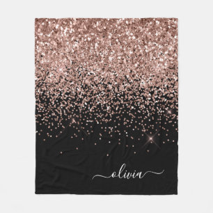 Rosa Rosa Guld Svart Glitter Monogram Namn Fleecefilt