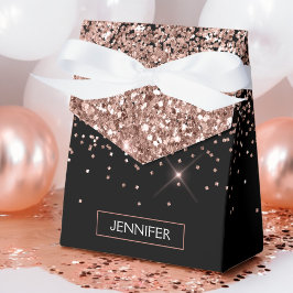 Rosa Rosa Guld Svart Glitter Monogram Namn Presentaskar