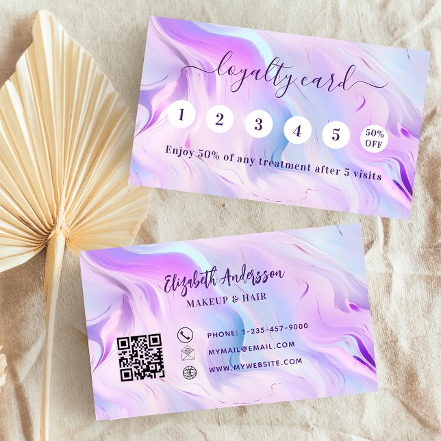 Rosa rosa holografisk qr-kod lojalitetskort (Skapare uppladdad)