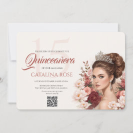 Rosa Rosa Quinceañera QR-kod i pastellfärg Inbjudningar