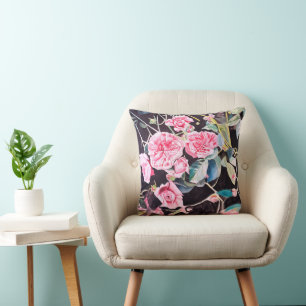Rosa Rosa Vattenfärg Blommor Blommig Målning Kudde
