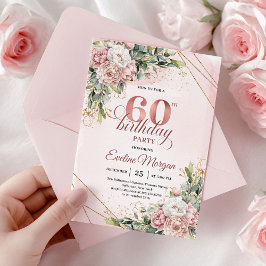 Rosa Rosa Vattenfärg Blommor Rose Guld 60-års Föde Inbjudningar