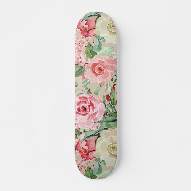 Rosa rosa vattenfärgblommigt för modern lantlig mini skateboard bräda 18,5 cm (Framsida)