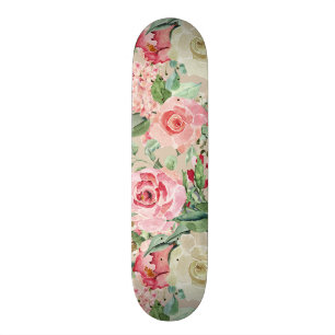 Rosa rosa vattenfärgblommigt för modern lantlig mini skateboard bräda 18,5 cm