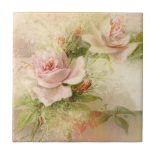 Rosa rosa vintageblomma kakelplatta