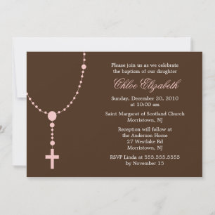 Rosa Rosary Christening Inbjudningar