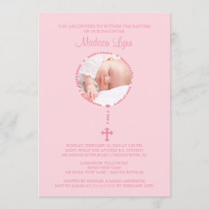 Rosa Rosary Kor Photo Baptism Inchange Girl Inbjudningar