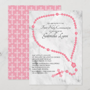 Rosa Rosary Pärlor First Heliga Communion Inbjudningar
