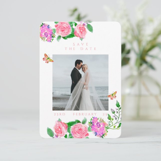 Rosa Rosband Monogram Foto Bröllop  Spara Datumet (Stående Fram)
