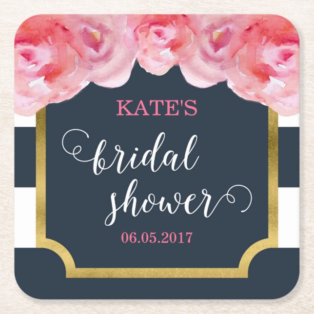 Rosa rosblått görar randig möhippan underlägg papper kvadrat (Framsidan)