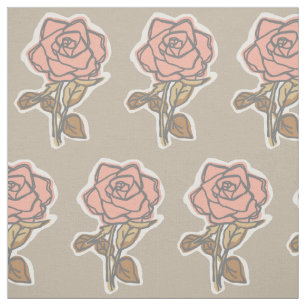 Rosa rosblocktryckta taupeblommiga klänning tyg