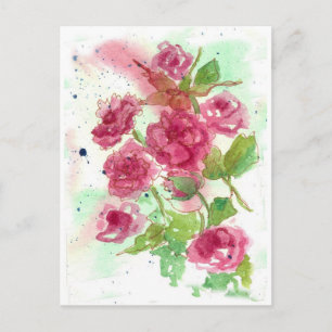 Rosa rosblomma akvarell blomsterkonst vykort