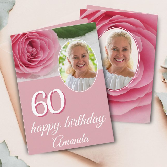 Rosa rosblomma foto floral 60-årsdagskort kort (Skapare uppladdad)
