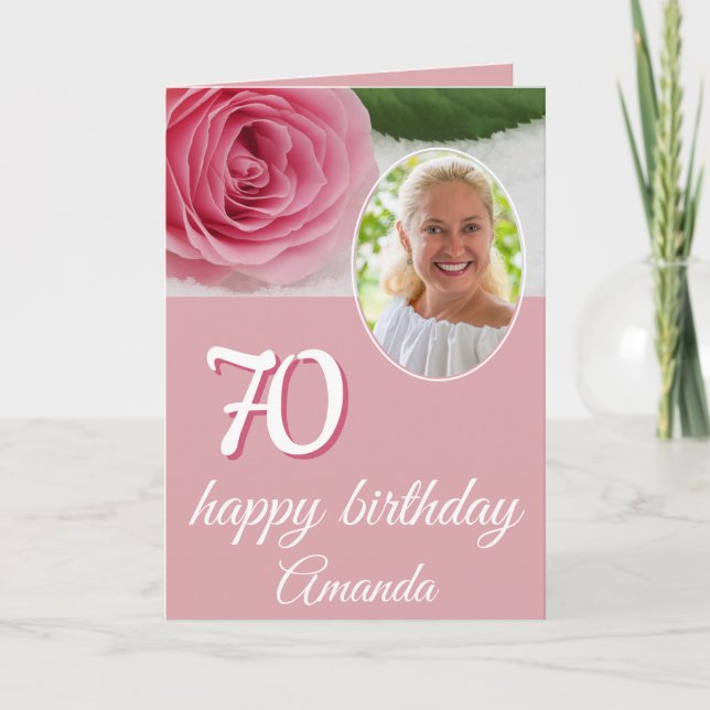 Rosa rosblomma foto floral 70-års födelsedagskort kort (Framsida)
