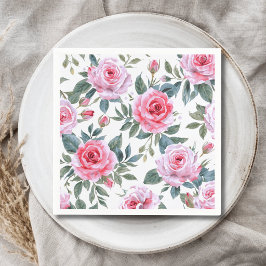 Rosa rosblommig elegant vattenfärg mönster pappersservett