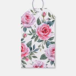 Rosa rosblommig elegant vattenfärg mönster presentetikett
