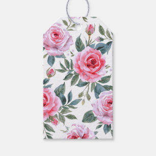 Rosa rosblommig elegant vattenfärg mönster presentetikett