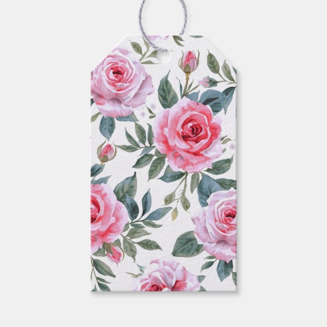 Rosa rosblommig elegant vattenfärg mönster presentetikett (Framsidan)
