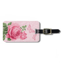 Rosa rosblommig flickig bagagetikett