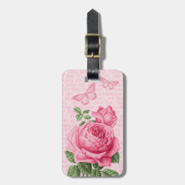 Rosa rosblommig flickig bagagetikett bagagebricka