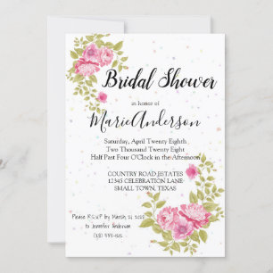 Rosa rosblommig konfettidubb Invitation