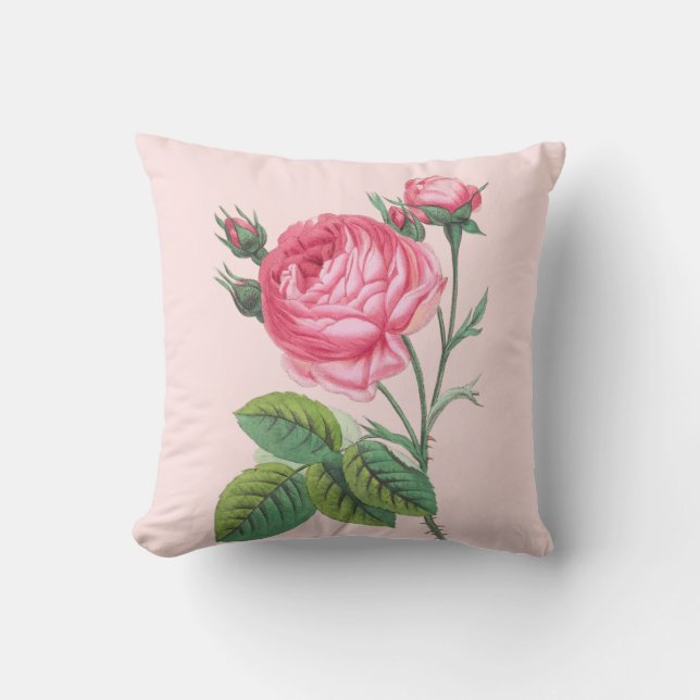 Rosa rosblommig modern pastellrosa kudde (Framsida)
