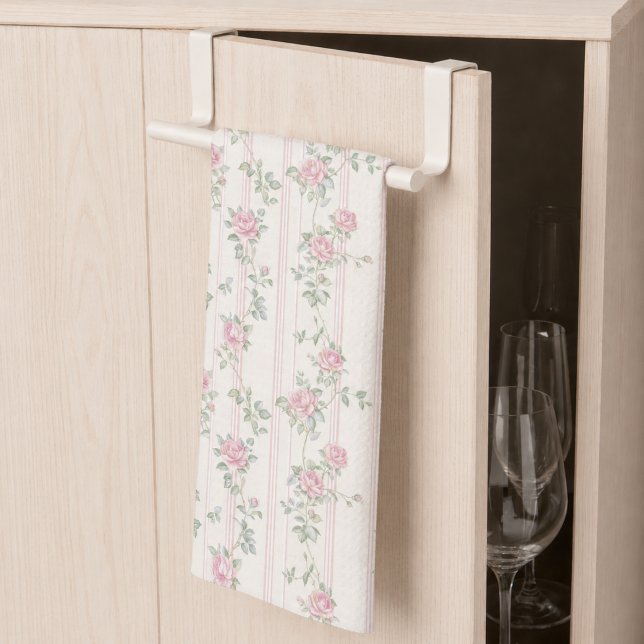 Rosa rosblommiga köksdukar kökshandduk (girly grandmillennial coquette cottagecore pink rose floral kitchen towel)