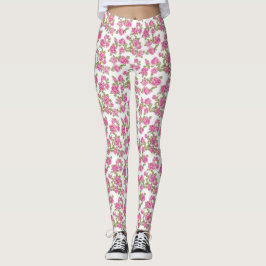Rosa rosblommor leggings