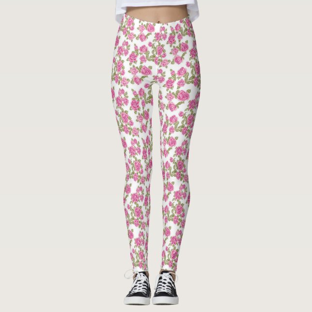 Rosa rosblommor leggings (Framsida)
