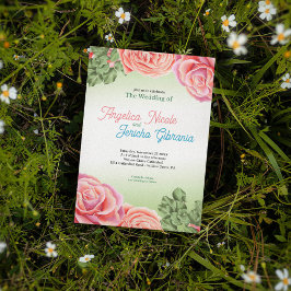 Rosa rosbröllopstema inbjudningar