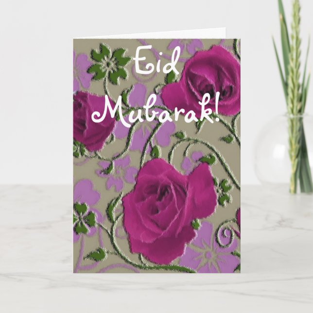 Rosa rosbukett Eid Mubarak Helgkort (Framsida)