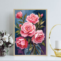 Rosa rosbukett i rosablush färg målad