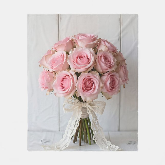 Rosa rosbukett pärlspets Romantisk Fleecefilt (Framsidan)