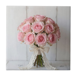 Rosa rosbukett pärlspets Romantisk Kakelplatta