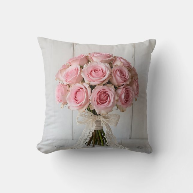 Rosa rosbukett pärlspets Romantisk Kudde (Framsida)