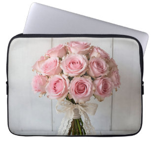 Rosa rosbukett pärlspets romantisk laptop fodral