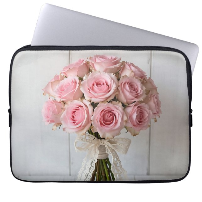 Rosa rosbukett pärlspets romantisk laptop fodral (Framsidan)
