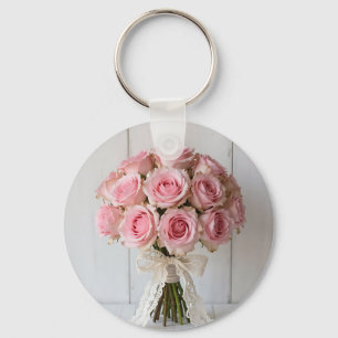 Rosa rosbukett pärlspets romantisk nyckelring