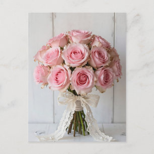 Rosa rosbukett pärlspets romantisk vykort