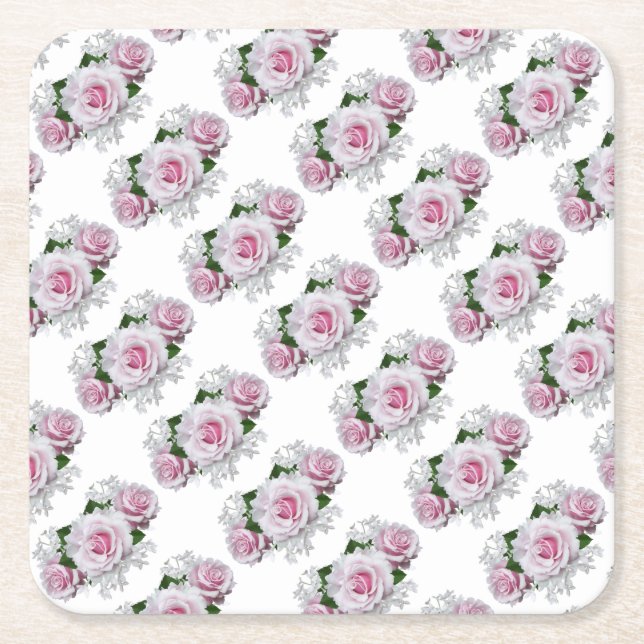 Rosa rosbukett underlägg papper kvadrat (Framsidan)