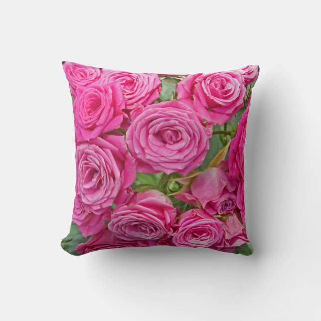 Rosa rosbukettdekorativ kudde (Framsida)