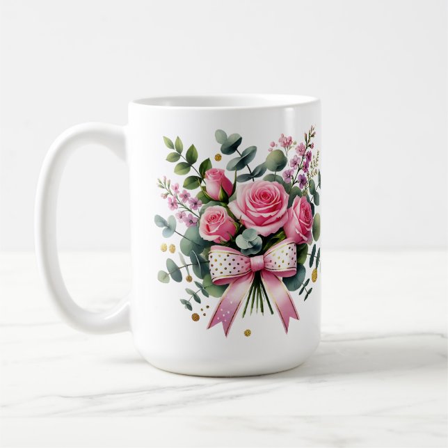 Rosa rosbukettmugg, Elegant blomkrukka kaffekopp (Vänster)
