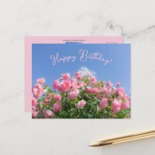 Rosa rosbuske under blå himmel, anpassad vykort