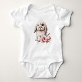 Rosa Rose Lop Öron Kanin Baby Body T Shirt