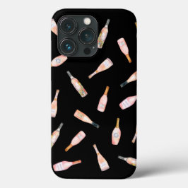 Rosa rosé ro vin flaska, vattenfärgillustration