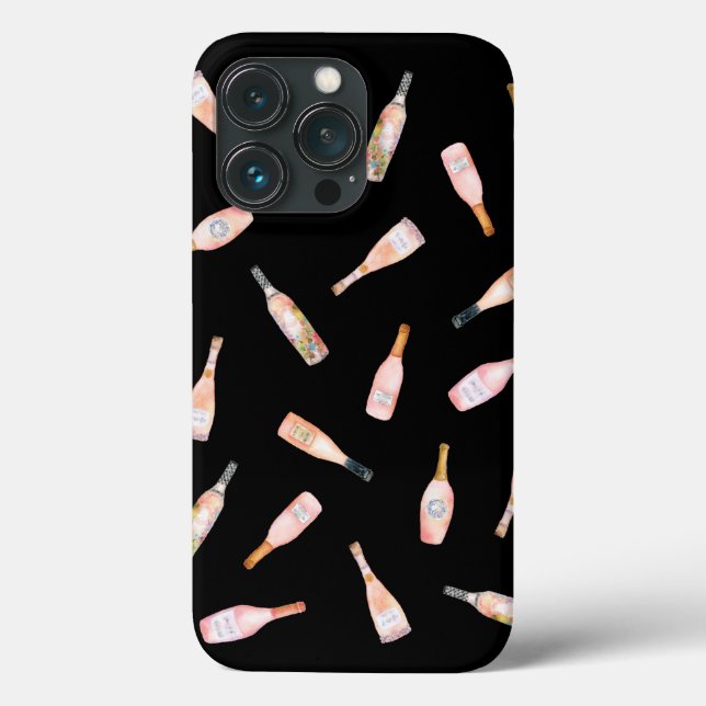 Rosa rosé ro vin flaska, vattenfärgillustration (Baksida)