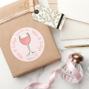 Rosa Rosé Ro Vin Glass Bröllop Möhippa Runt Klistermärke