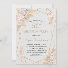 Rosa Rose Vit Orkidé Pampasgräs 50:e Födelsedag Inbjudningar